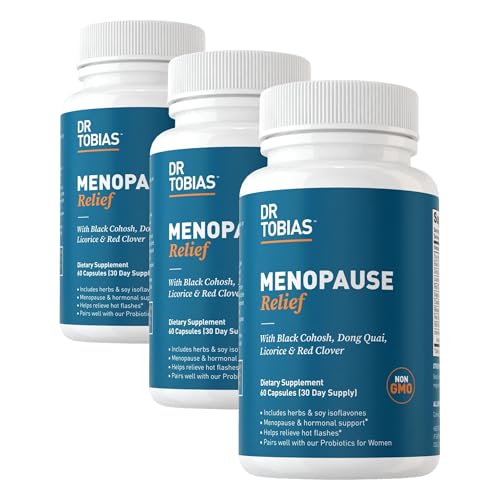 Image of Dr. Tobias Menopause Relief with Black Cohosh, Soy Isoflavones, Don Quai, Hot Flash & Night Sweats Relief for Women, Non-GMO Menopause Supplements for Women, 60 Capsules, 30 Servings (Pack of 3)