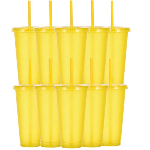 Yisituo Lot de 10 gobelets en plastique de 710 ml, avec couvercle et paille, pour adultes et...