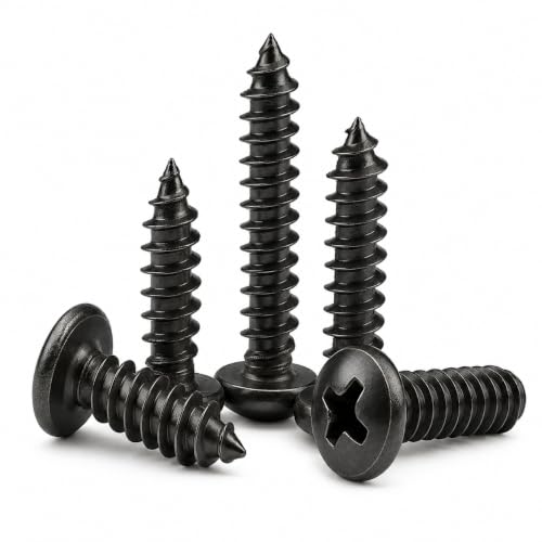 Image of By inchVP INDUSTRIES inch (Pcs-50) No.6x25 mm Pan Phillips Head Self-Tapping Screws - Black Zinc Coated Mild Steel, High-Tensile for Wood, Plywood, Plasterboards, Cabinets & DIY Use