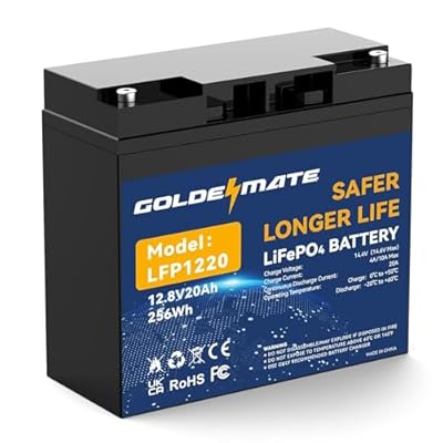 GOLDENMATE 12V 20Ah Lithium LiFePO4 Deep Cycle Battery, Rechargeable Battery Up to 2000-7000 Cycles, Built-in BMS, Lithium Iron Phosphate for Solar, Marine, Energy Storage, Off-Grid Applications
