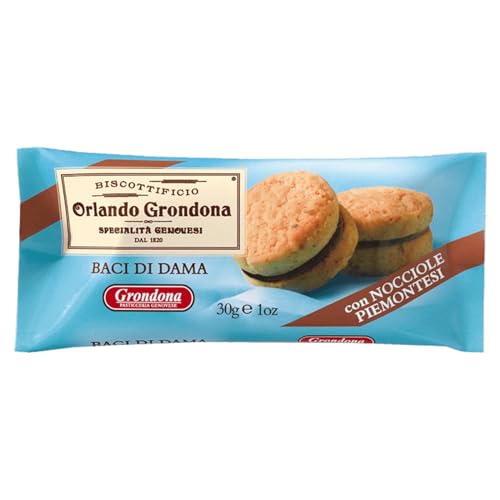 Grondona Baci di Dama Biscotti con Crema di Nocciole Confezione da 30 Biscotti da 30 grammi