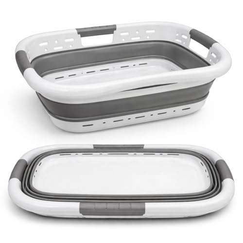 Aspect 68L Collapsible & Portable Laundry Basket | Convenient and Easy Space Saving Storage with Durable Plastic Handles | Preserve Hygiene | Perfect for Laundry Sorting Grey & White
