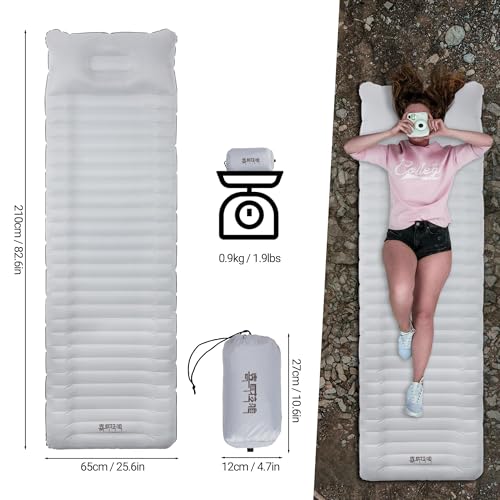 ???? Himalaya Backpacking Sleeping Pad with Pillow Inflatable Sleeping Pad for Camping with 4-Layer Design - 3.3 R Value - Thick 3.9