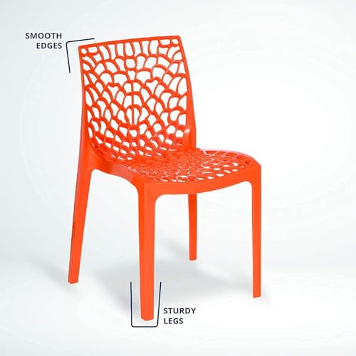 Image of activa Web Designer Plastic Chair for Home, Office and Restaurant and Cafe|Armless Chair for Dining Room| Heavy Duty Outdoor Plastic Chair | Designer Balcony Chair (Orange, Set of 4)