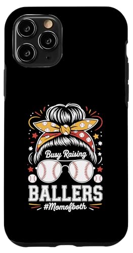 Busy Raising Ballers Mom Of Both Baseball Softball Messy Bun Case for iPhone 11 Pro