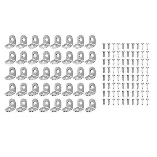 Durlo Winkelverbinder aus Edelstahl, 20 x 20 mm, 90-Grad-L-Klammern mit 80 Schrauben, für Möbel, Regale, Stühle, 40 Stück