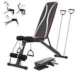 Chiidou Adjustable Weight Bench Foldable, 8-Level Incline Decline Flat Gym Bench with Resistance Bands, 300KG Heavy Duty Workout Bench for Home Gym Strength Training Full Body