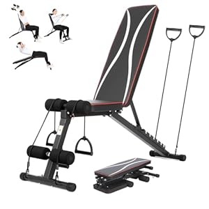 Adjustable Foldable Weight Bench with Resistance Bands, Fast Folding 8-Level Flat Incline Decline Bench for Home Gym, 300kg Capacity Utility Full Body Workout Bench for Strength Training