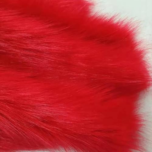 Tissu en fausse fourrure rouge long poil pour loisirs DIY
