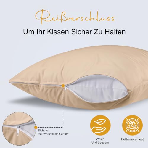 wasserdichte Kissenbezüge Mit Reißverschluss Beige 50x70cm, 2er, Gegen Bettwanzen – Ansicht 3