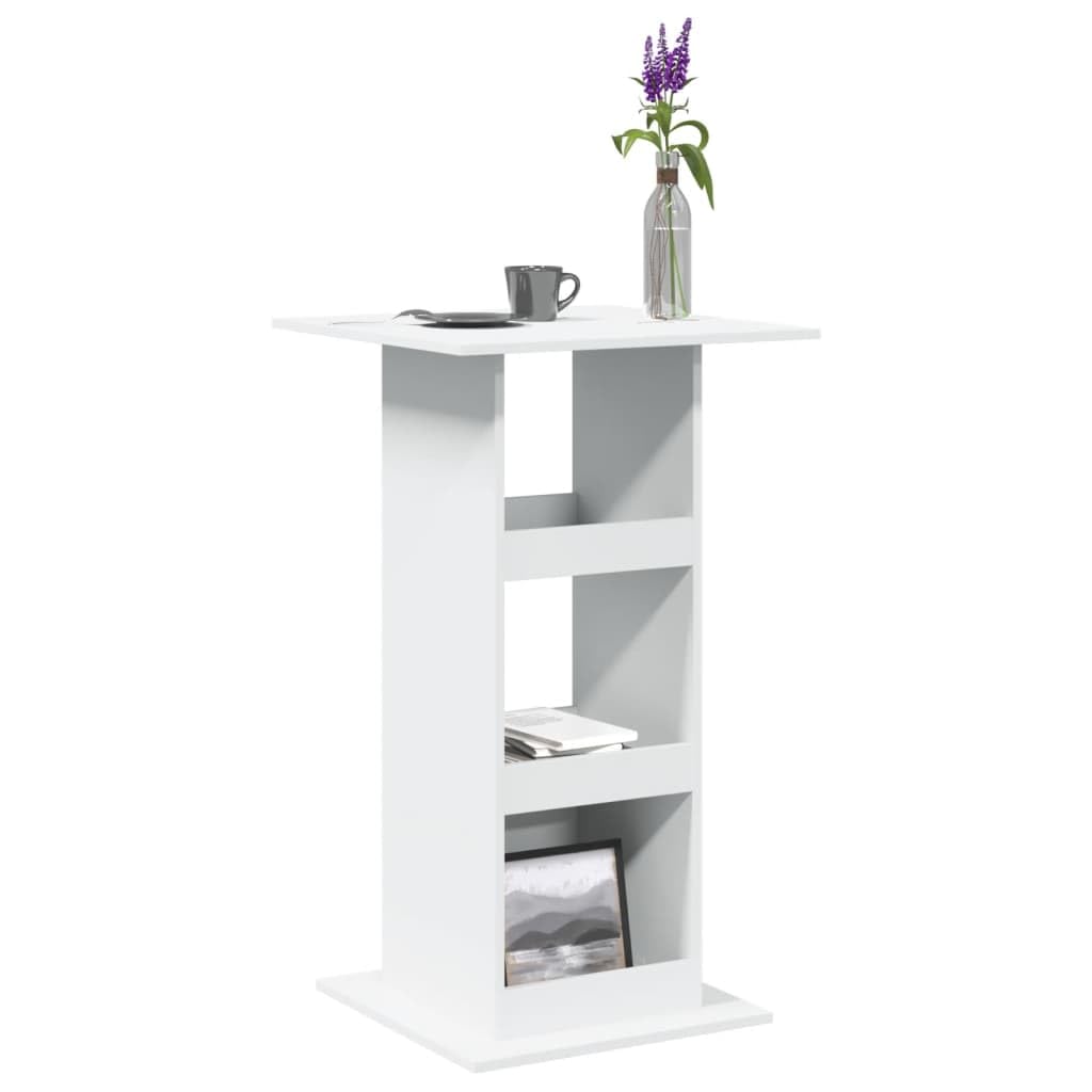 vidaXL Mesa Bar con almacenaje Madera ingeniería Blanca 60x60x102 cm, Mesa de Bar, mesita de Bar, Mesa Alta de Cocina, mesas de Bar, Mesa de Pub