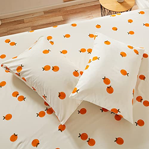 Lamejor Bed Sheet Set Queen Size Orange Tangerine Pattern With 14” Deep Pockets 4 Piece - 1 Flat Sheet, 1 Fitted Sheet, 2 Pillow Cases #TOP3