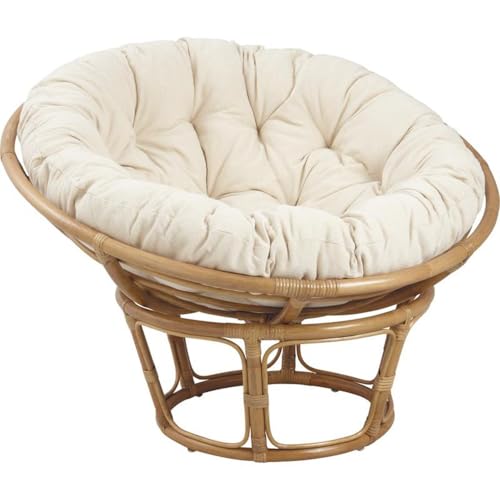 AUBRY GASPARD - Fauteuil Papasan Rotin Verni avec Coussin Écru - Ø 102 cm x H 80 cm - Hauteur d'Assise 40 cm - Sangles de Maintien en PU - Confort Optimal - Look Indémodable pour Salon