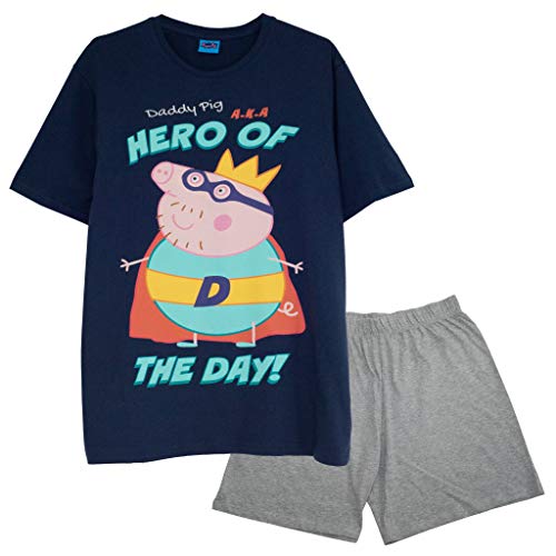 Peppa Pig Daddy Pig Hero Of The Day Short Pyjamas Set Adults S-5XL Blue Official Merchandise