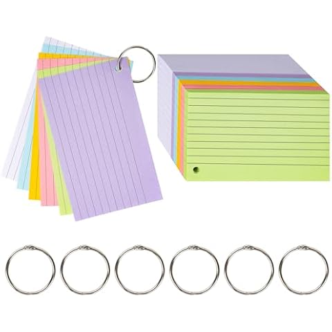 testyu Index Cards 4x6, 500 PCS Colored Index Cards With Ring, Lined Punched Flash Cards Blank Note Cards for Classroom Office Home College Study Supplies Cover