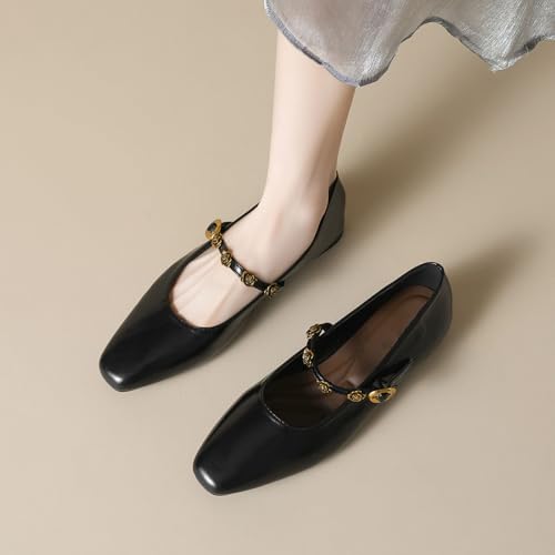 SWDZM Women's Mary Jane Flats Closed Square Toe Ballet Flat Dressy Comfortable Slip on Shoes 7