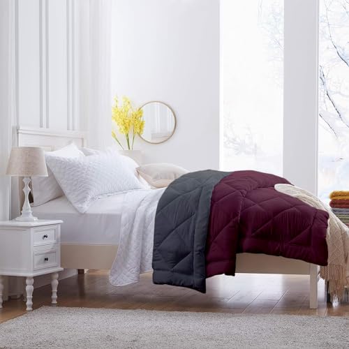 Image of 600 GSM Heavy Winter Double Bed Comforter | Microfiber, Breathable, Reversible,Soft, Lightweight & Machine Washable Comforter for Double Bed 90x100 Inch - WineDark Grey