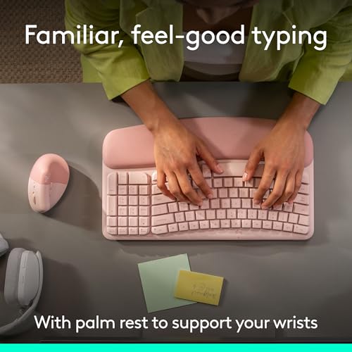Image of Logitech Wave Keys & Lift Vertical Mouse - Ergonomic Wireless Keyboard and Mouse Combo - with Cushioned Palm Rest, Easy-Switch, Bluetooth, for Multi-OS, Windows /Mac - Rose