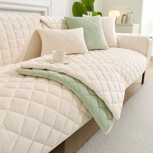 GKXLH Washable Sofa Cover Soft Milk Fleece Non-Slip for 1/2/3-Seater Corner Sectional or L-Shaped Sofa Couch Cover Furniture Protector (Beige 90 x 210cm)