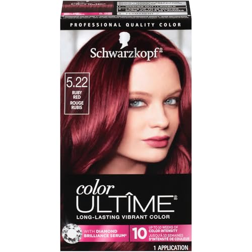 Schwarzkopf Color Ultime 5.22 Ruby Red Hair Dye, Permanent Intense Red with Diamond Brilliance, Fade-Resistant, Covers Grays, All Hair Textures