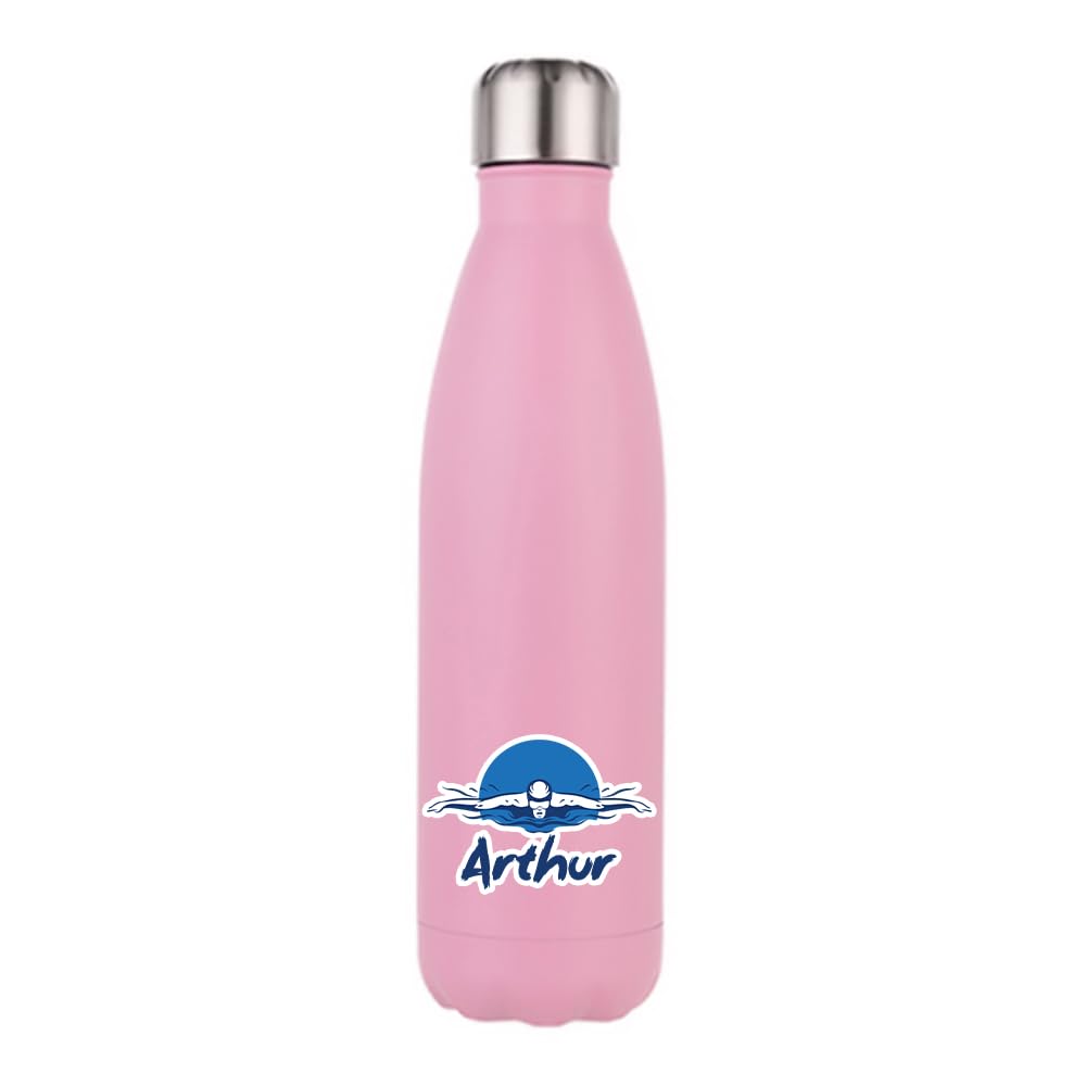 Personalised Swimmer theme, Sports gift, Swimming Lover Gift, 500 ML Double Walled Insulated Stainless Steel Bottle. (Matt Pink)
