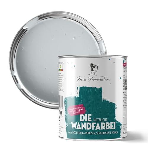 MissPompadour abwaschbare Wandfarbe Grau mit Wärme 1L - hohe Deckkraft & Ergiebigkeit - matte, scheuerbeständige Innenfarbe - geruchsarm, wasserbasiert, atmungsaktiv - Die Nützliche