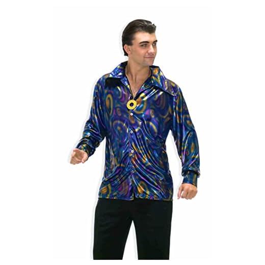 Forum Novelties Men's Plus-Size 70's Disco Plus Size Dynamite Dude Costume Shirt, Purple/Gold/Blue, X-Large