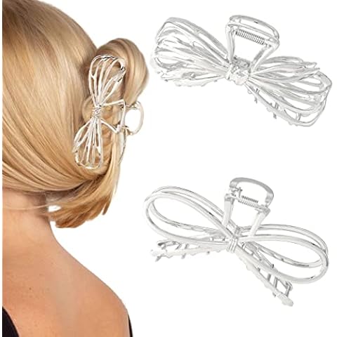 Runmi Große Haarklammer 2 Stück Schleife Metall Haarklammern Rutschfestes Haar Jaw Clips Jumbo-Krallen-Haarspangen Haarstyling-Zubehör Cover