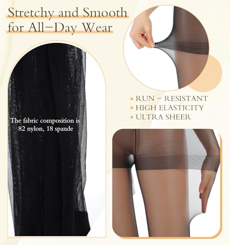 2Pcs Black Tights Sheer, High Waist Black Tights for Women Sheer Rip Resistant Strong Control Top for Everyday and Formal Use3