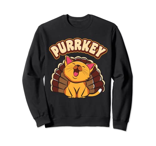 Purrkey Turkey Cat Pun Funny Thanksgiving Cat Lover Sweatshirt