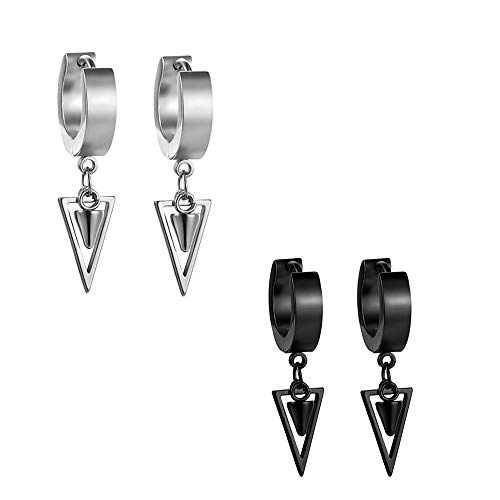 JewelryWe Pendientes de hombre y mujer, pendientes de aro con colgante de acero inoxidable, color plata/oro/negro, Acero inoxidable Cover