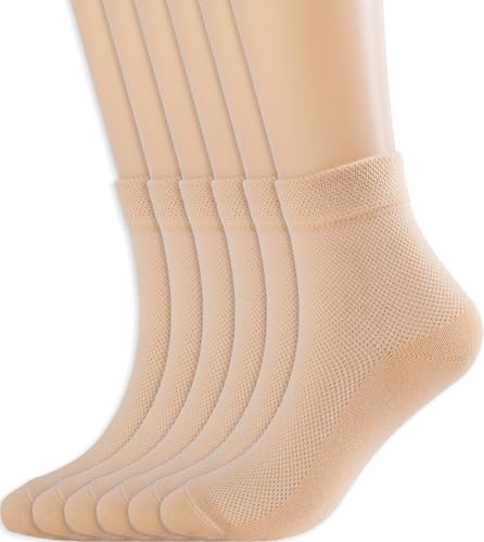 Image of Women Ankle Thin Socks 6 Pairs Size 5-8 9-11, Mesh Breathable Crew Sock White Black Gray Beige
