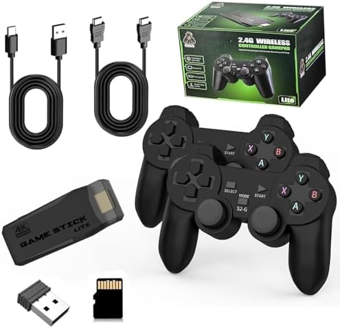 Wireless Retro Game Console Stick Built-in 20000+ Classic Games, 4K HDMI Output Nostalgia Plug & Play Retro Video Gaming Stick, Retro Game Consolewith 9 Emulators and Dual 2.4G Wireless Controller