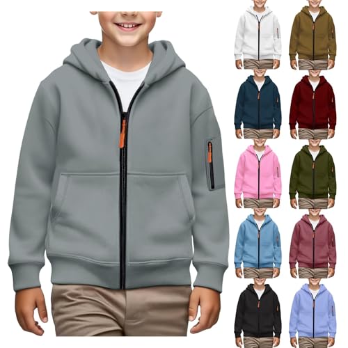 Teen Boys Full Zip Hoodie Kids Plain Sweatshirt Long Sleeve Jacket Fall Winter School Pullover Cute Casual Clothes