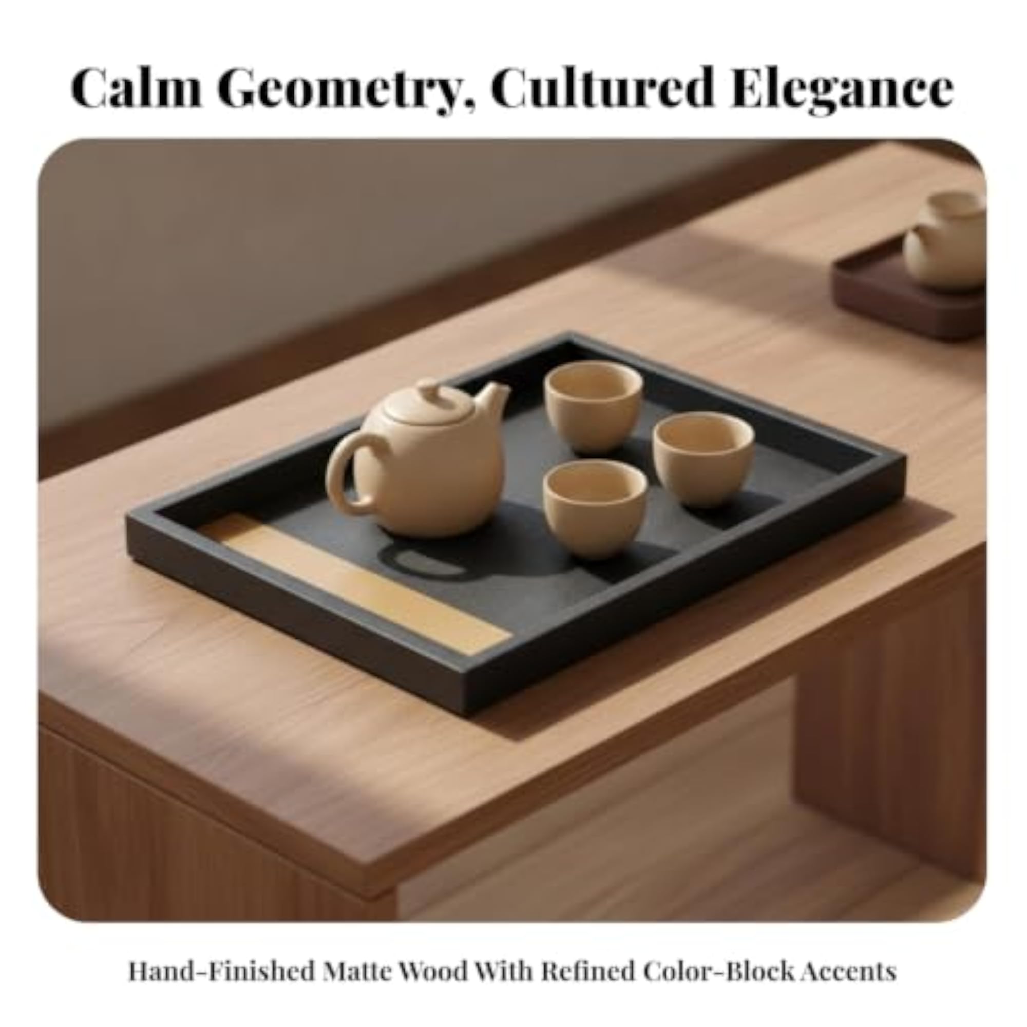 Minimalist Wooden Tray with Raised Rim, Decorative Slim for Coffee Table