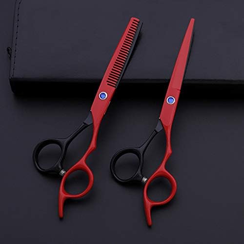 Hair Cutting Scissors, 6inch Professional Japan 440c red&black hair scissors haircut thinning barber makeup cutting shears hairdresser scissors