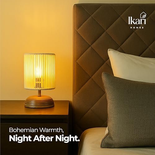 Image of Ikari Homes Boho Rustic Ray Table Lamp I Night Lamp for Bedroom Bedside & Center Table Lamp I Warm Ambient Cozy Lamp I Rattan Lamp I Size 21.5 x 12.7 cm - (Bulb Not Included)