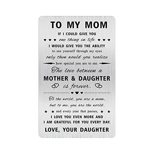 Alotozo Laser Engraved Stainless Steel Card for Mom - Mother's Day Gifts from Daughter - Mother Daughter Gift, Credit Card Size Keepsake