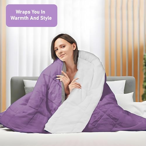 Image of Kuber Industries Premium 90x100 in (Extra Thick) Reversible Soft Blanket for Winter|300 GSM Comforter & Garam Kambal for Home | Quilted Razai /Double Bed Blankets for Winter | Lavender & Off-White