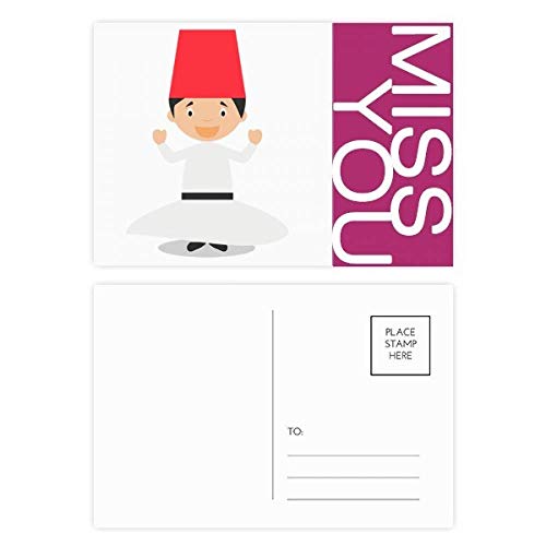 Carte postale derviche multicolore 5,7x3,8 pouces pour lot de correspondance et mot de merci blanc