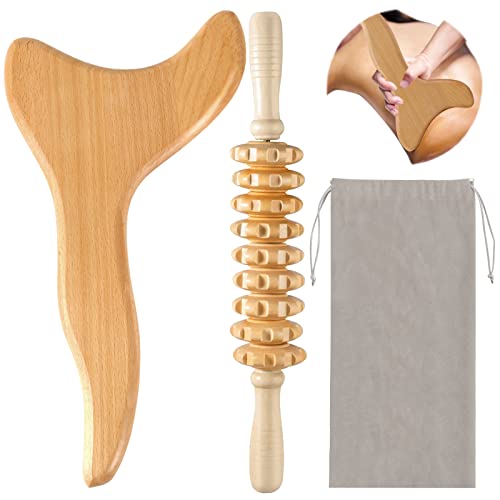 2 Pcs Wooden Gua Sha Tools Lymphatic Drainage Tool, Machomby Wood Therapy Massage Tools Manual Gua Sha Tools Anti Cellulite Massage Tool for Gua Sha Massage, Maderotherapy, Body Sculpting