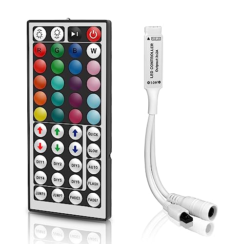 VIPMOON 44 Key IR RGB LED Strip Light Remote Controller, DC 5V-24V 4PIN Wireless Led Light Remote Replacement for SMD 5050 3528 2835 Adjust Speed/Brightness/Color