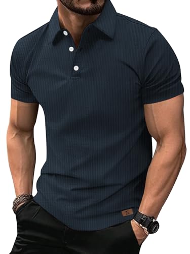 zitysport Polos Hombre Polo Funcional Golf Manga Corta Camisa Transpirable Camisa Hombre Camiseta Básica Hombre Polos de Trabajo Verano Camisa Deportiva Hombre(Azul Marino L)