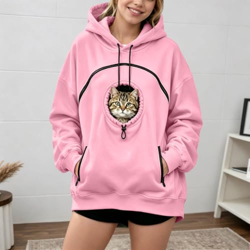 Womens Hoodie With Cat Pouch Zipper Pockets Dog Carrier Pet Pouch Hoodies - image 3