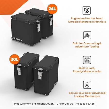 Image of Waterproof Motorcycle Hard Standard Panniers with Mounts (Set of 2) | Bike Side and Top Luggage Boxes | Compatible with Himalayan 450, V-Strom, CB350, Hness, Avenger, N250 /160, Dominar 250 /400