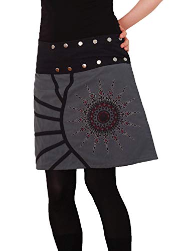 PUREWONDER Damen Wickelrock Baumwolle Rock Druckknöpfe sk193 Grau Einheitsgröße Verstellbar Cover