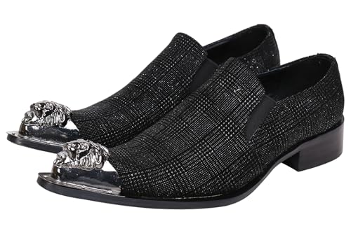 Santimon Mens Loafers Pointed Toe Sparkling Leather Fashion Casual Metal Tip Western Dress Shoes