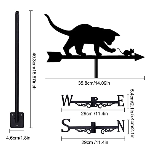 Znel Weathervane Roof Mount Dog And Cat Ornament, Direction Indicator Outdoor Garden Decor Farmhouse Decorative, Wind Vane Weathercock Easy To Assemble,Cat & Mouse #TOP4