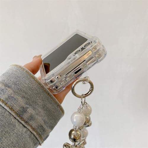 Coque Samsung Z Flip 5 chat chien avec bracelet papillon et miroir argenté - 4