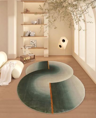 Emerald Green Beige Irregular Shaped Designer Area Rug 5x8 Faux